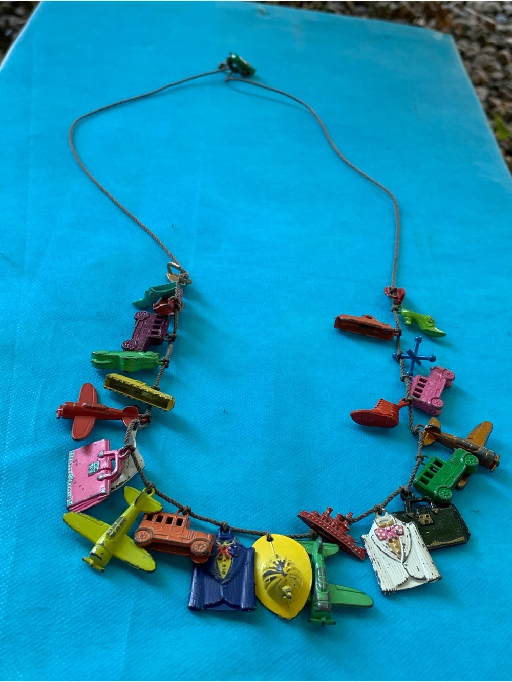 Vintage Cracker Jack SS/F Designs Charm Statement Necklace